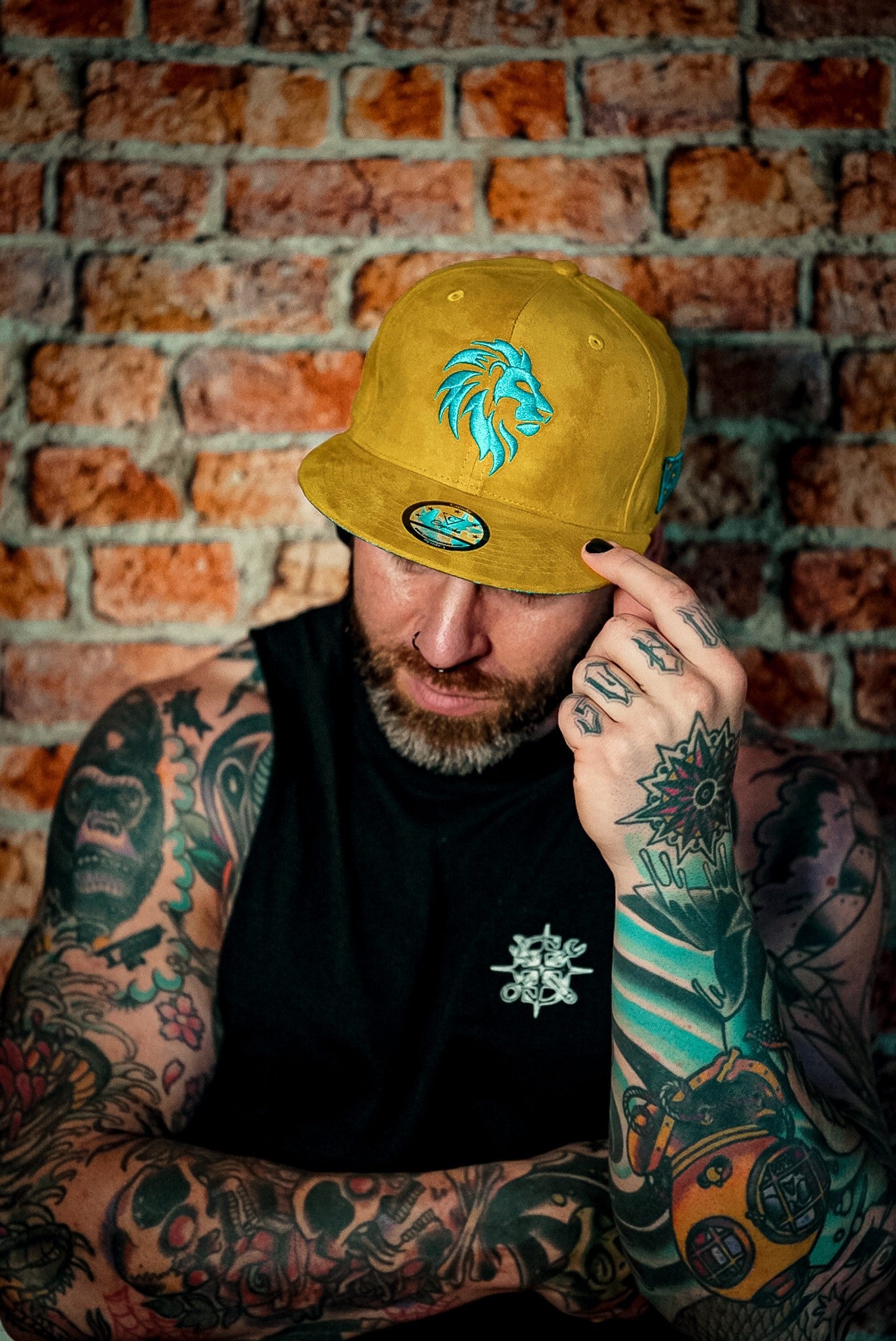 Fighting Lions Snapback - Yellow Suede - Capiche Caps Suede