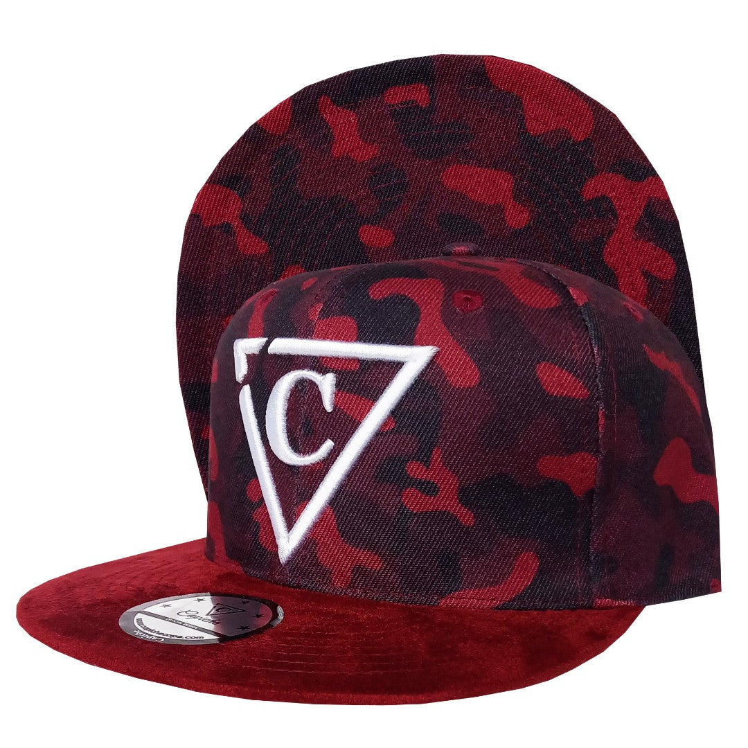 Red Camo Snapback - Suede Brim - Capiche Caps Suede