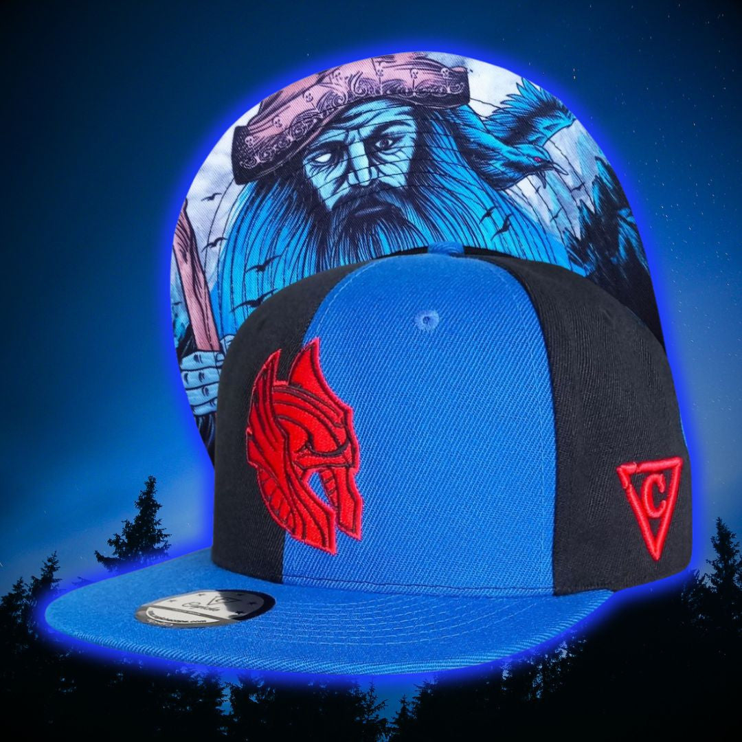 Snapback Half Blue Half Black Colored Panels 50 50 Odin Norse Mythology (9).jpg