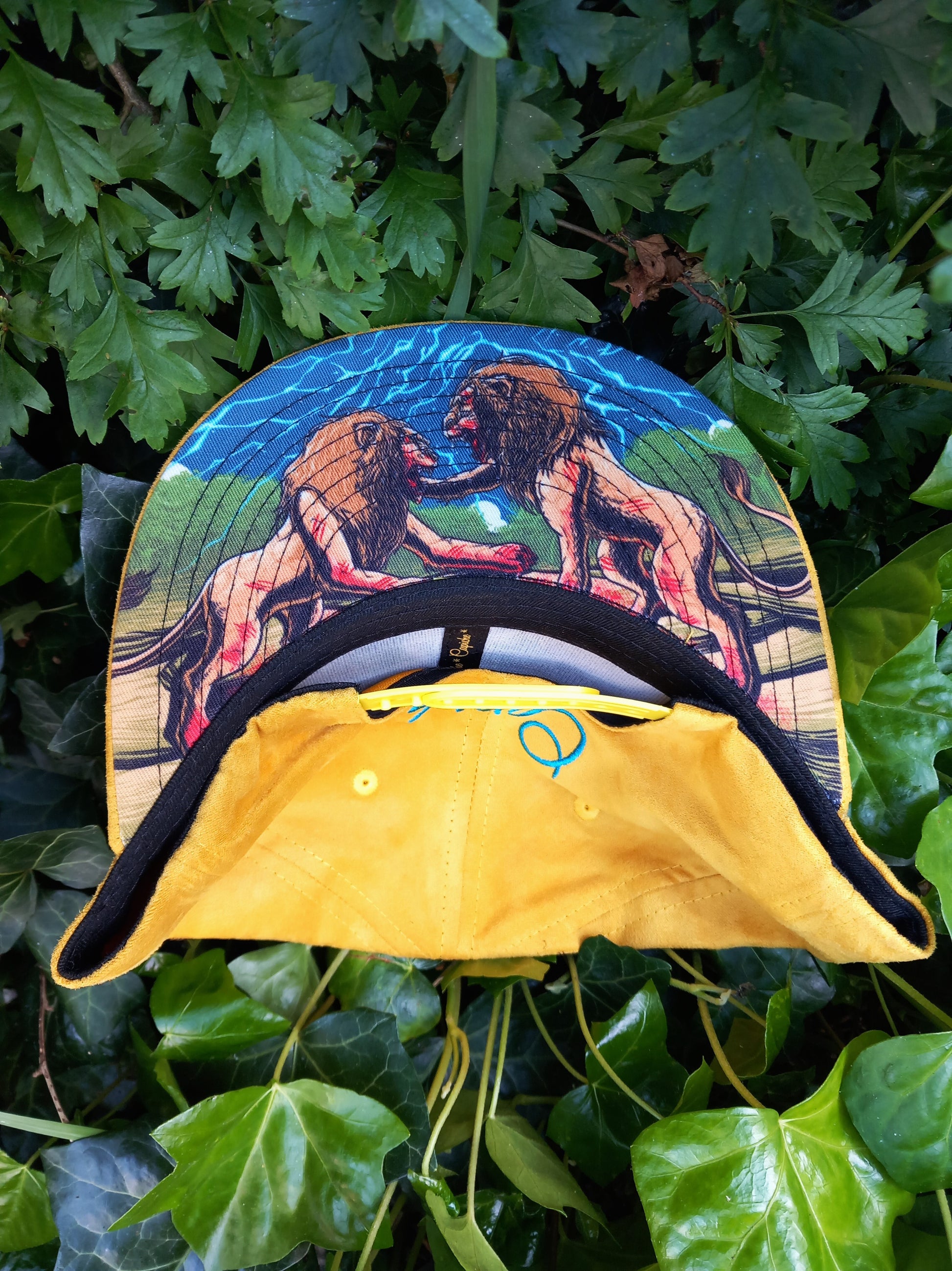 Fighting Lions Snapback - Yellow Suede - Capiche Caps Suede