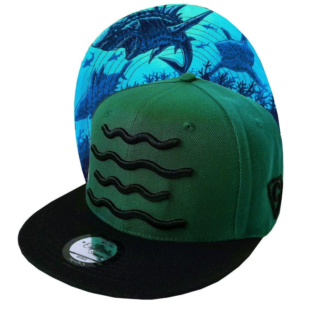 The Shark Snapback - Green/Black - Capiche Caps Black