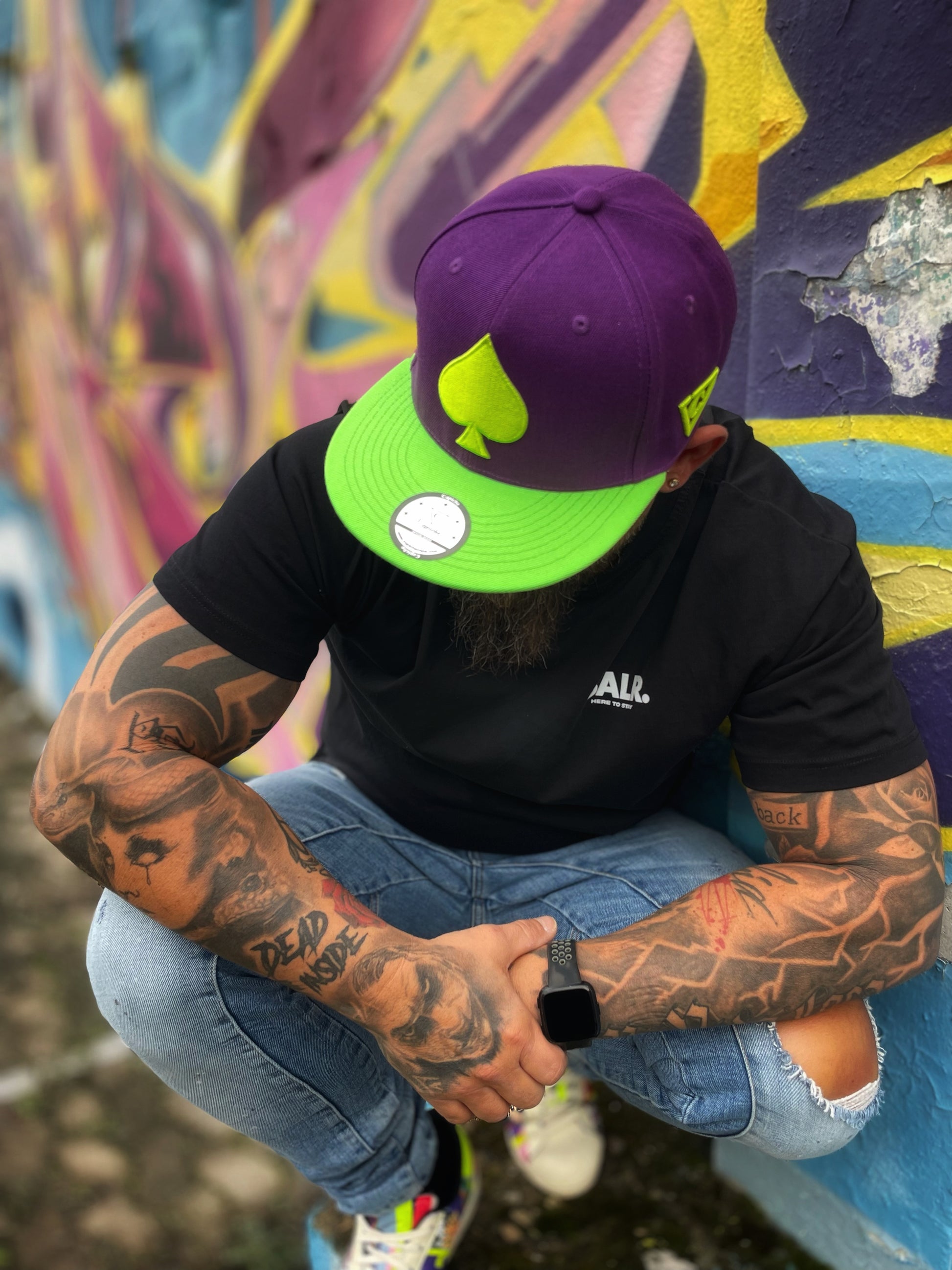 Black Jack Snapback - Purple/Neon Green - Capiche Caps Casino