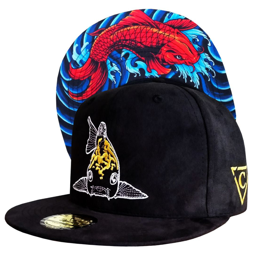 Enno_Ink x Capiche Collab Snapback Black Suede - The Koi 2.0 - Capiche Caps Black