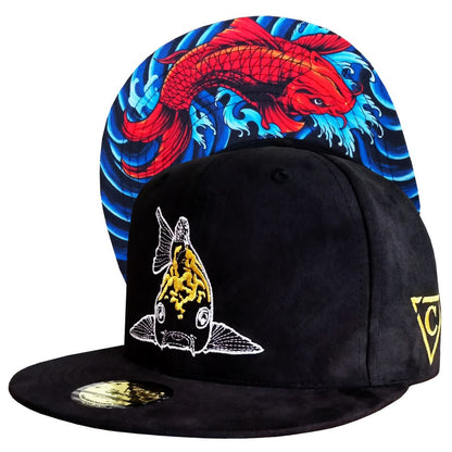 Enno_Ink x Capiche Collab Snapback Black Suede - The Koi 2.0 - Capiche Caps Black