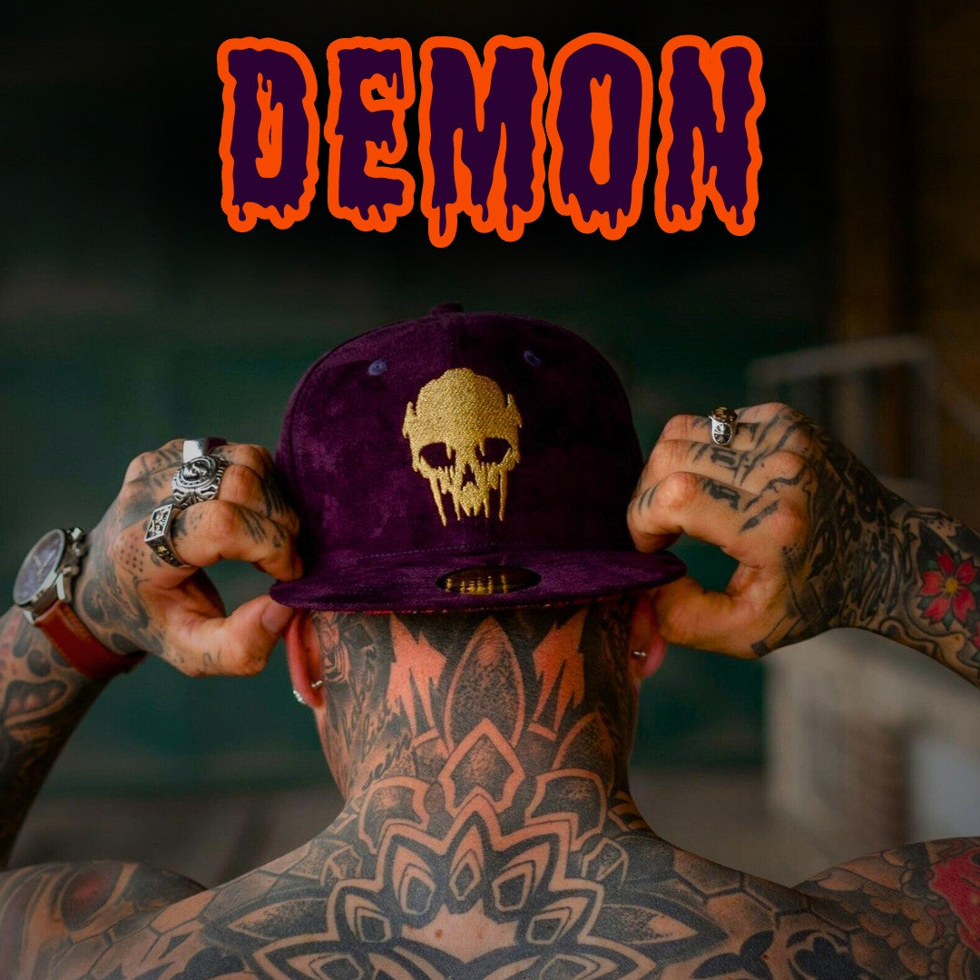 Demon Snapback - Purple Suede & Golden Thread - Capiche Caps Best Sellers