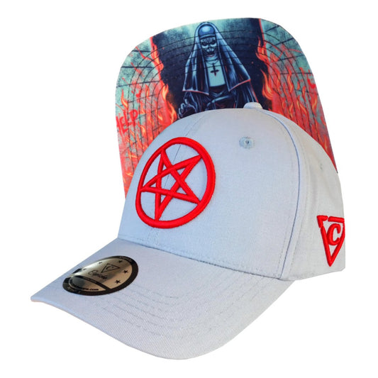 Cursed Nun Curved Baseball Cap - Light Grey - Capiche Caps Cursed