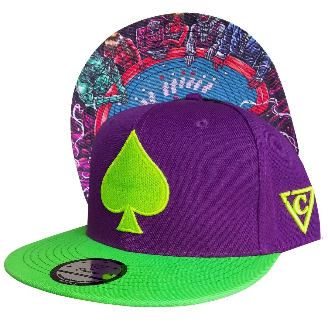 Black Jack Snapback - Purple/Neon Green - Capiche Caps Casino