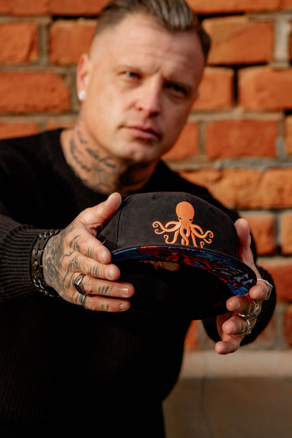 Enno_Ink x Capiche Collab Snapback Black Suede - Octopus - Capiche Caps Black