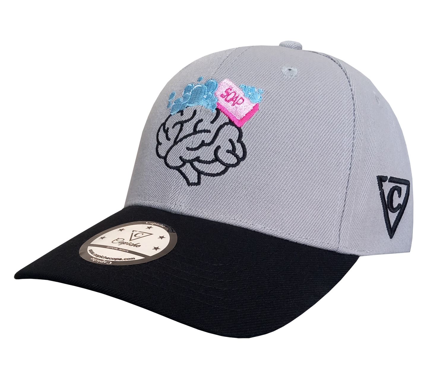 Brainwashed Curved Cap - Grey/Black - Capiche Caps Best Sellers