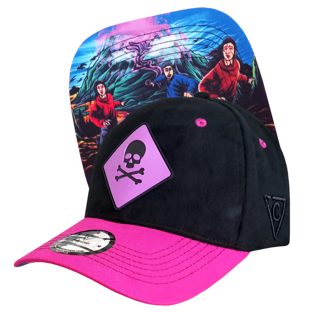 Purple Volcano Curved Cap - Black Fleece/Pink - Capiche Caps Black