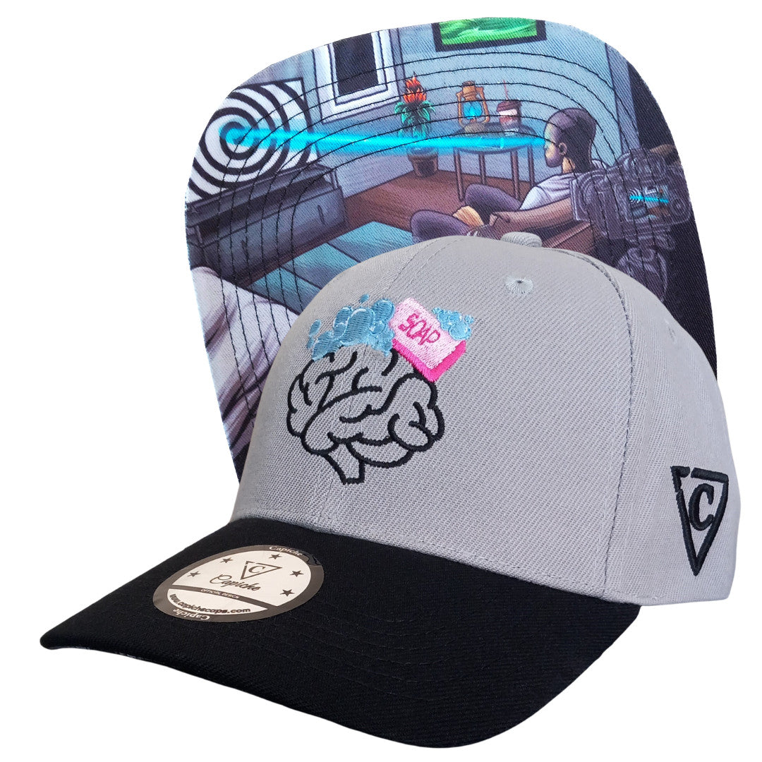 Brainwashed Curved Cap - Grey/Black - Capiche Caps Best Sellers