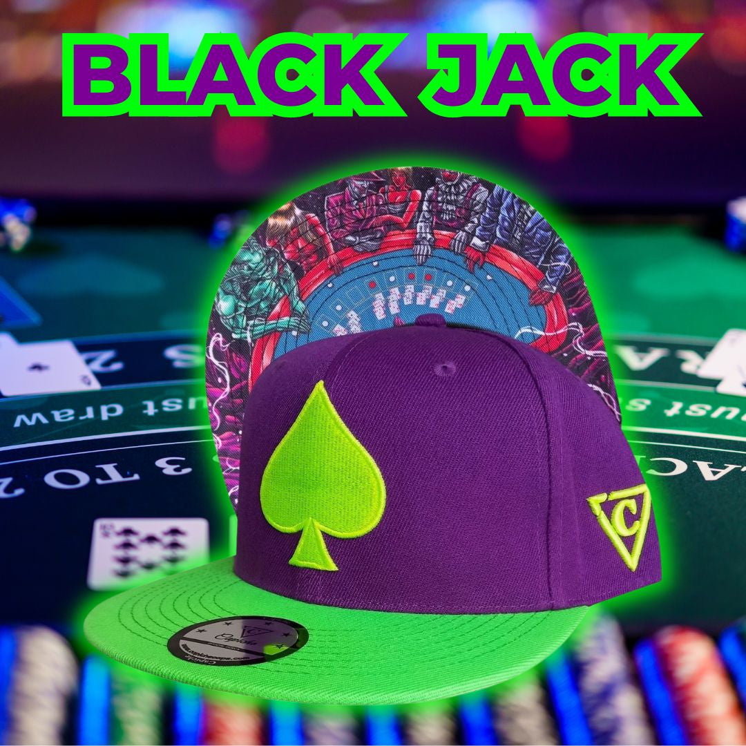 Black Jack Snapback - Purple/Neon Green - Capiche Caps Casino