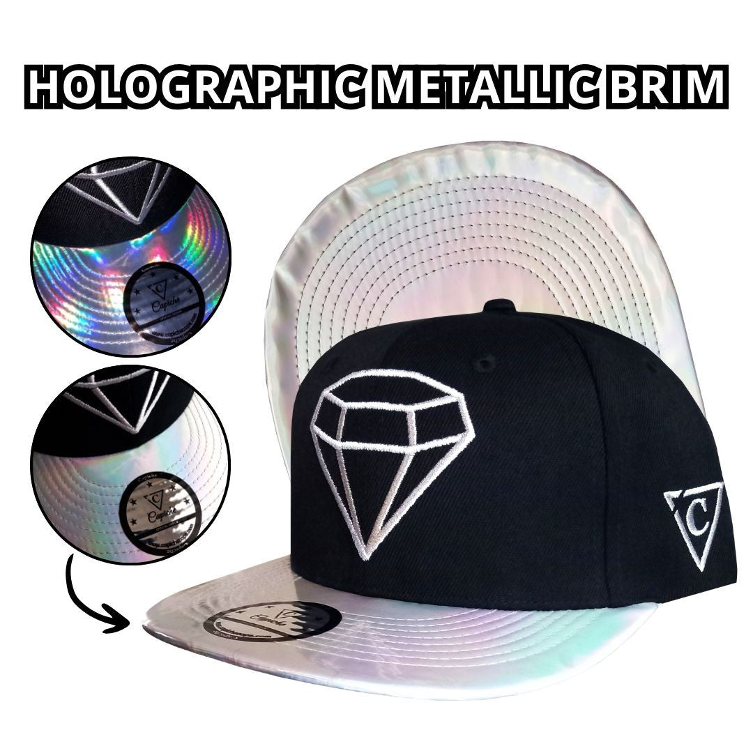 Clear Diamond - Black/Silver Holographic - Capiche Caps Black