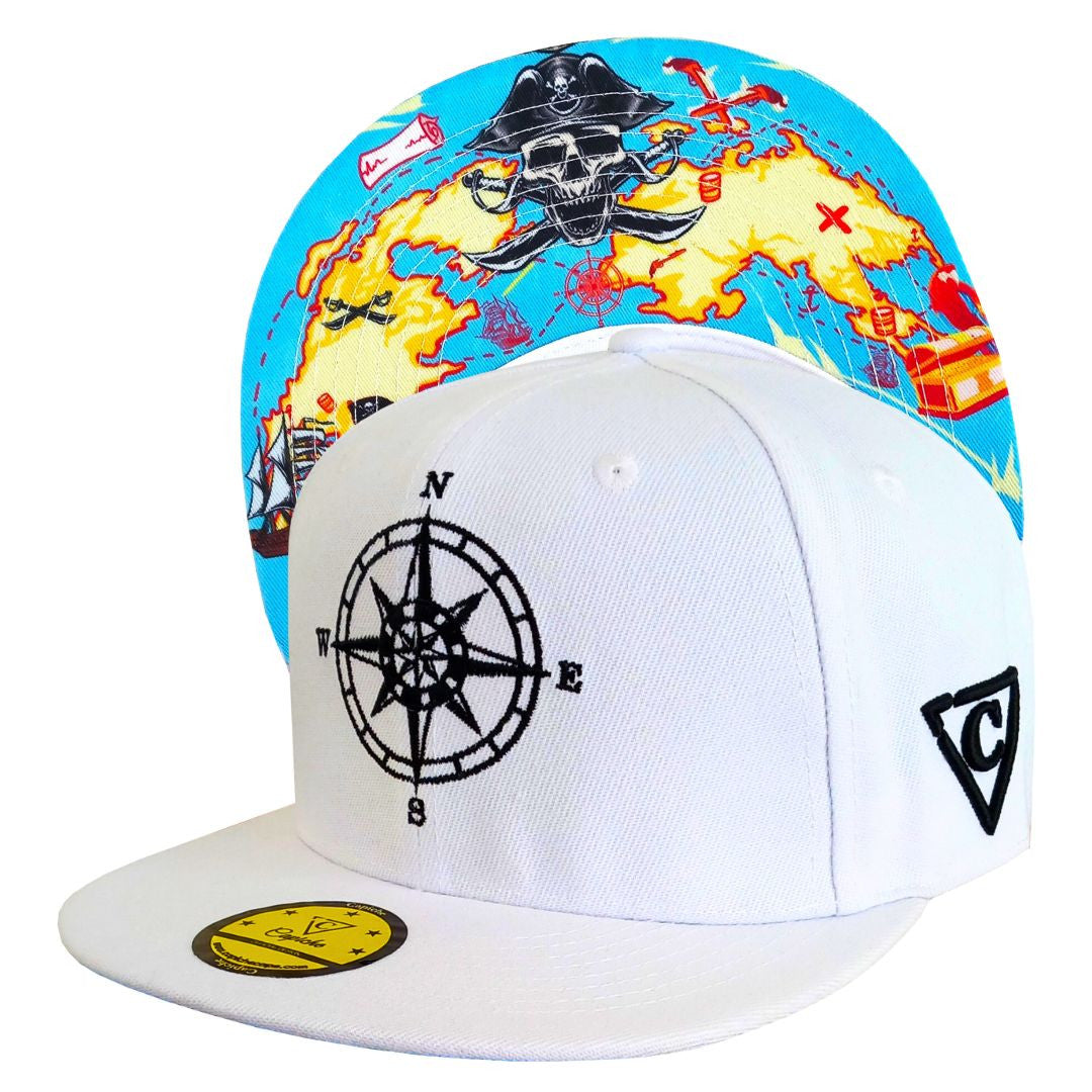 Treasure Map Snapback - White - Capiche Caps Pirates