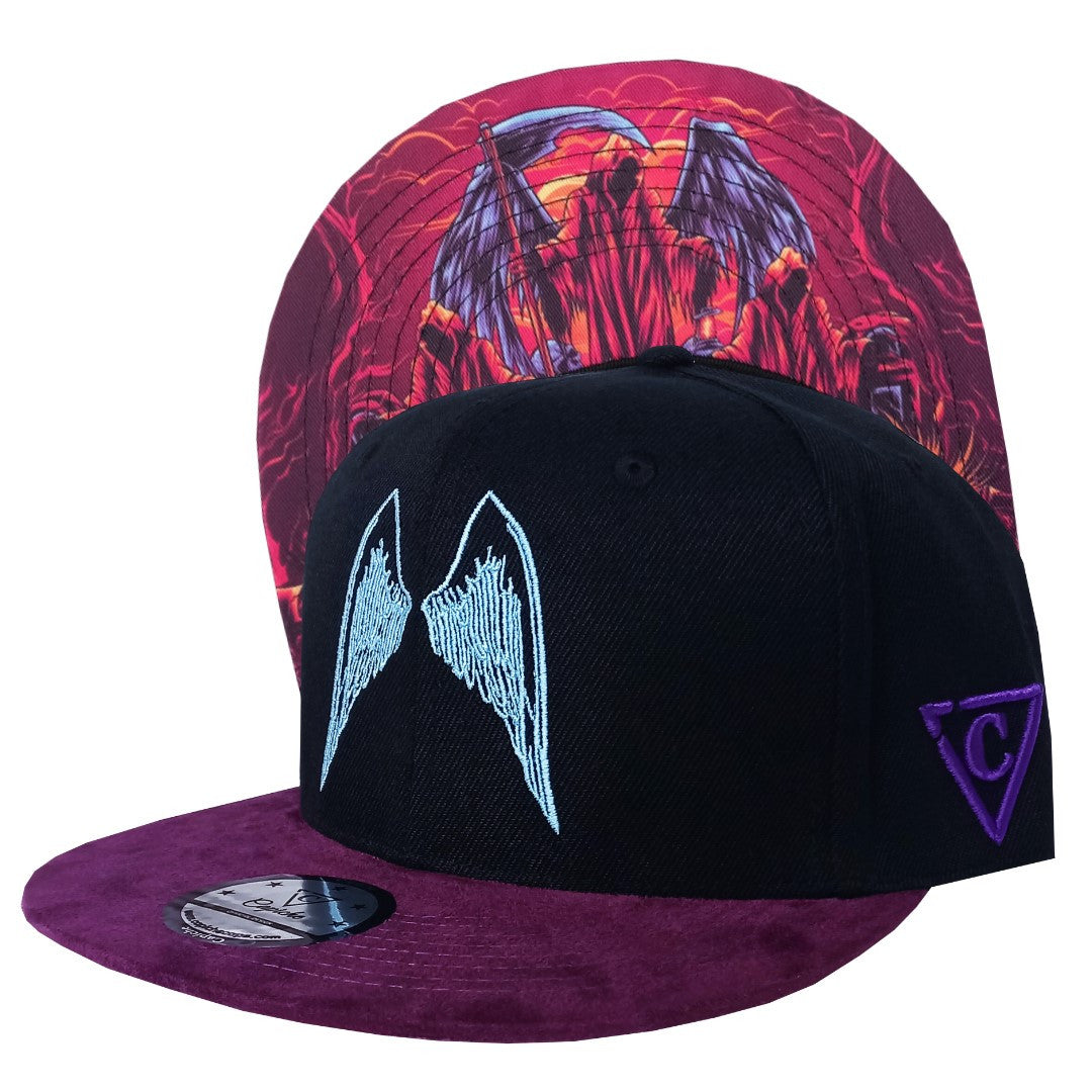 Angels of Death Snapback - Black/Purple Suede - Capiche Caps Purple