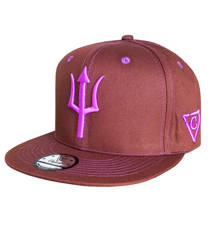 Brown Snapback Baseball Cap Argus Ancient Greek Mythology Purple Triden Logo from Capiche 