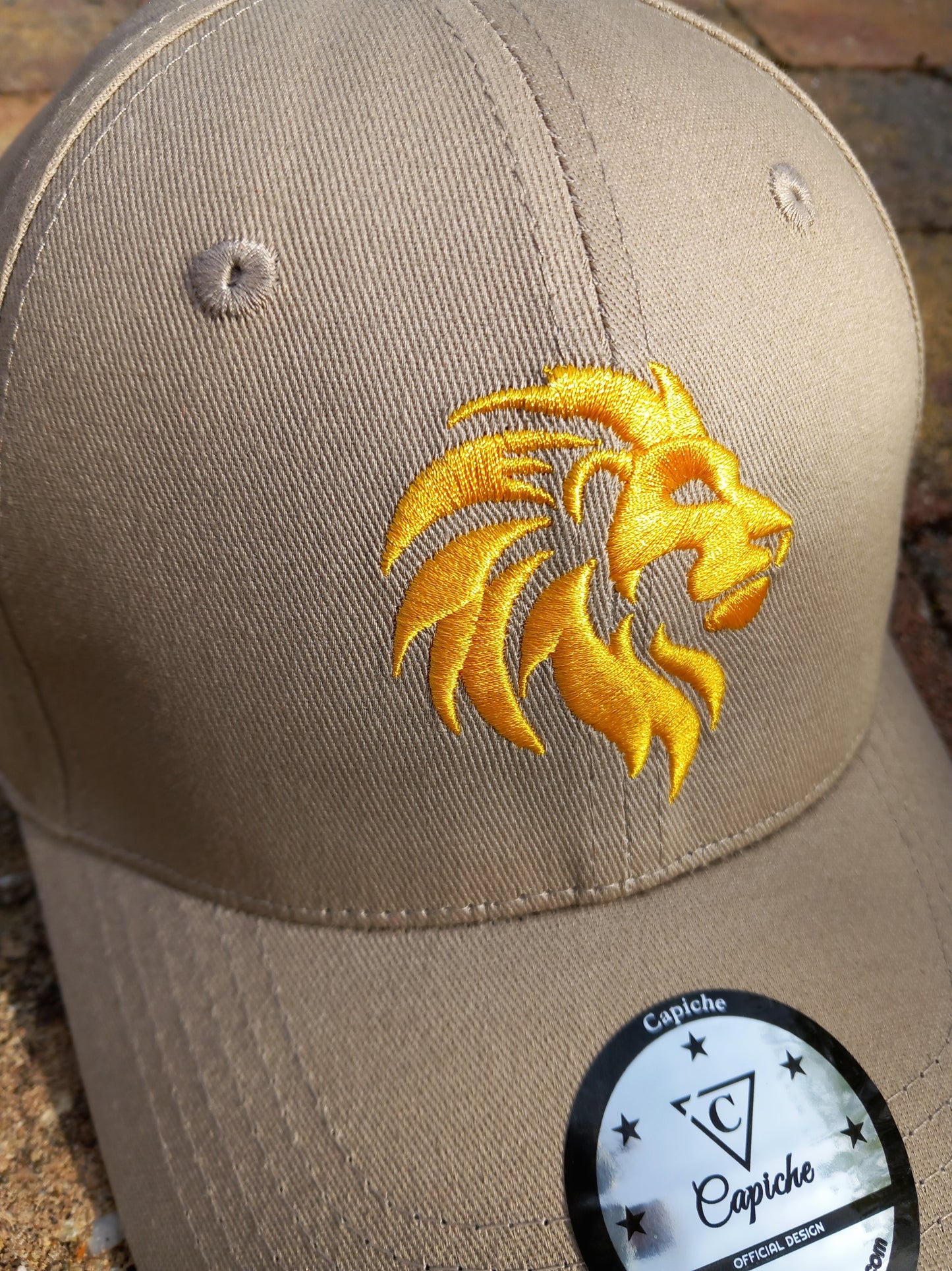 Lion Curved Baseball Cap - Beige - Capiche Caps Beige/Brown