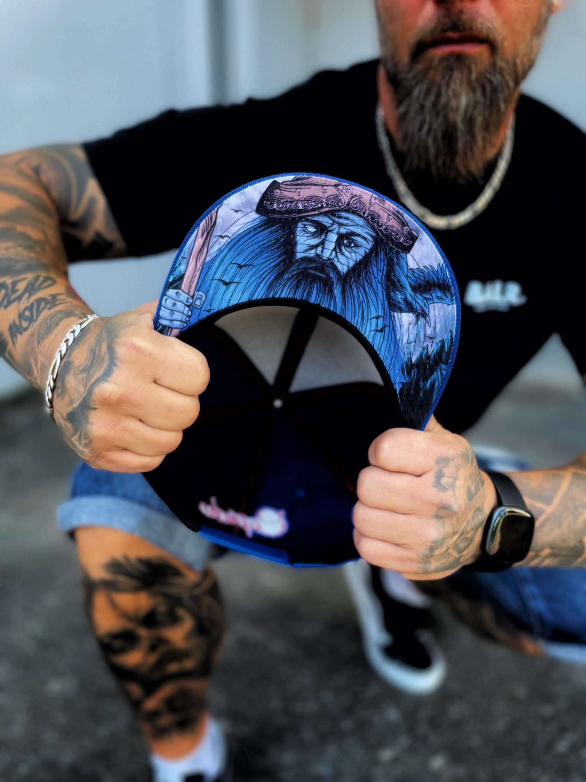 Snapback Half Blue Half Black Colored Panels 50 50 Odin Norse Mythology (14).jpg