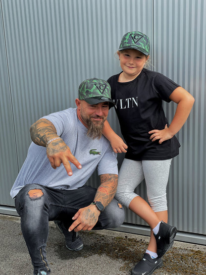 Green Camo Curved Cap Child Size - Green/Black Metallic - Capiche Caps Black