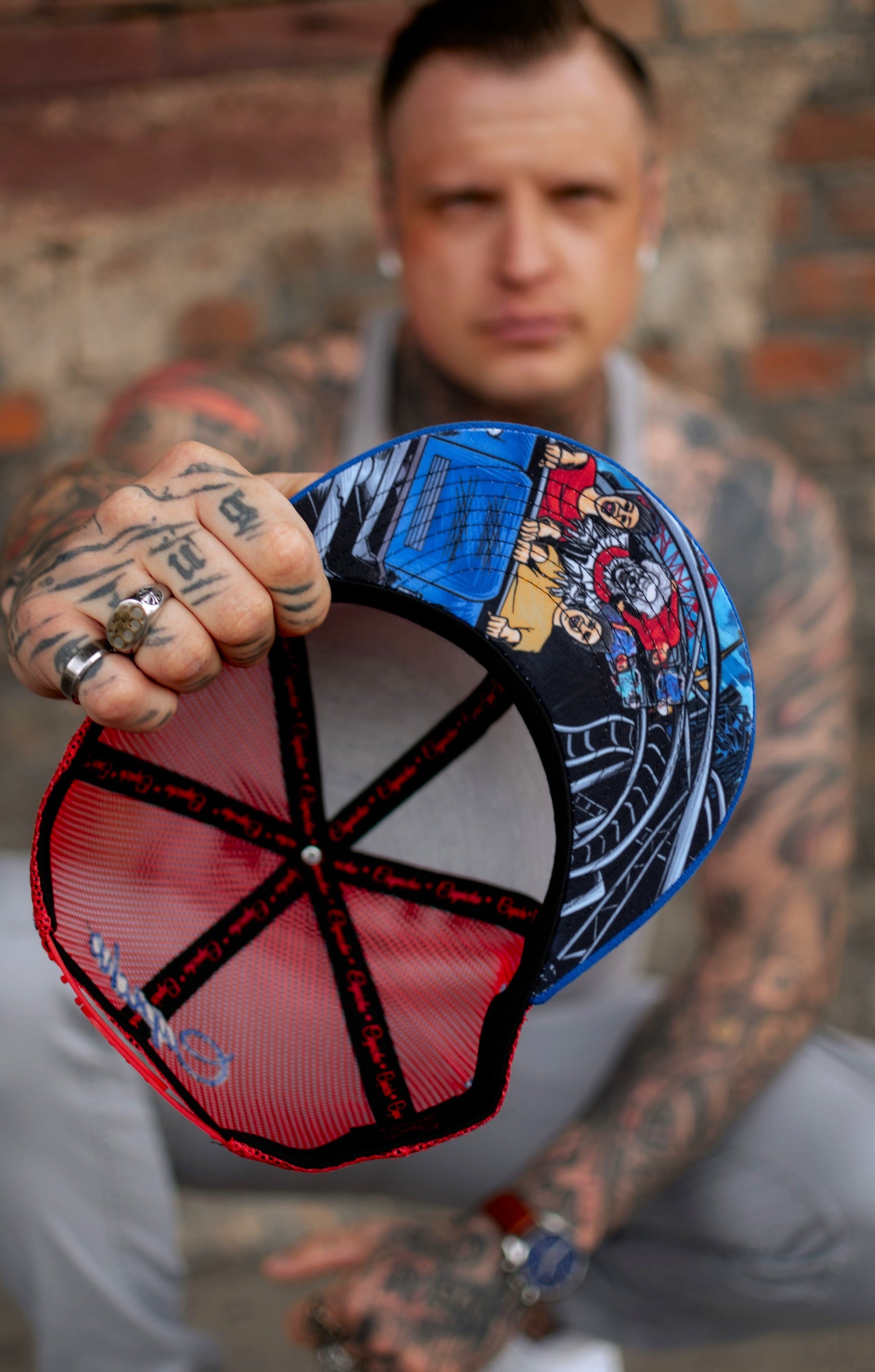 Wild Ride Trucker Snapback - Blue Suede/Red Mesh - Capiche Caps Clown