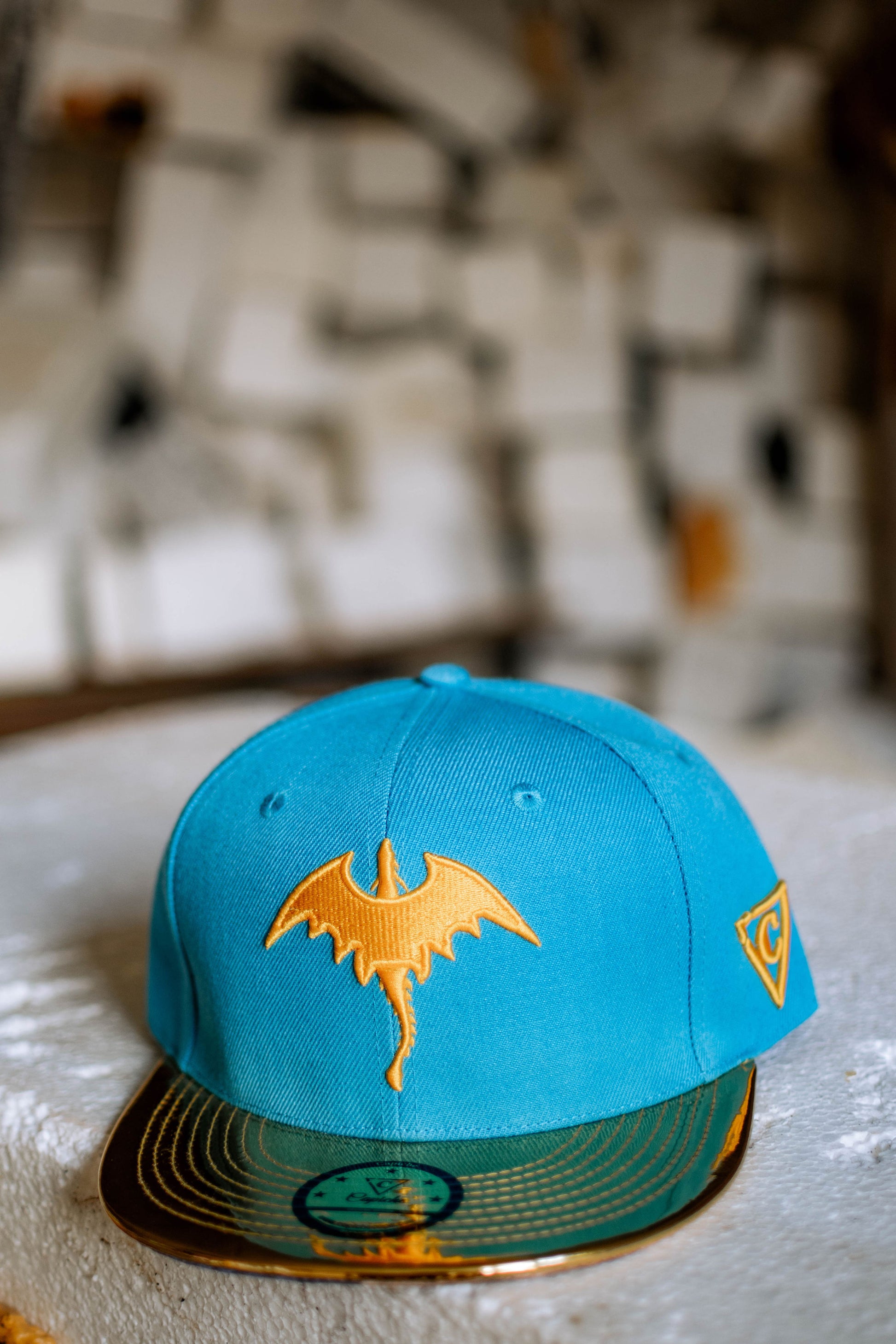 Golden Dragon Snapback - Blue/Gold - Capiche Caps Snapback