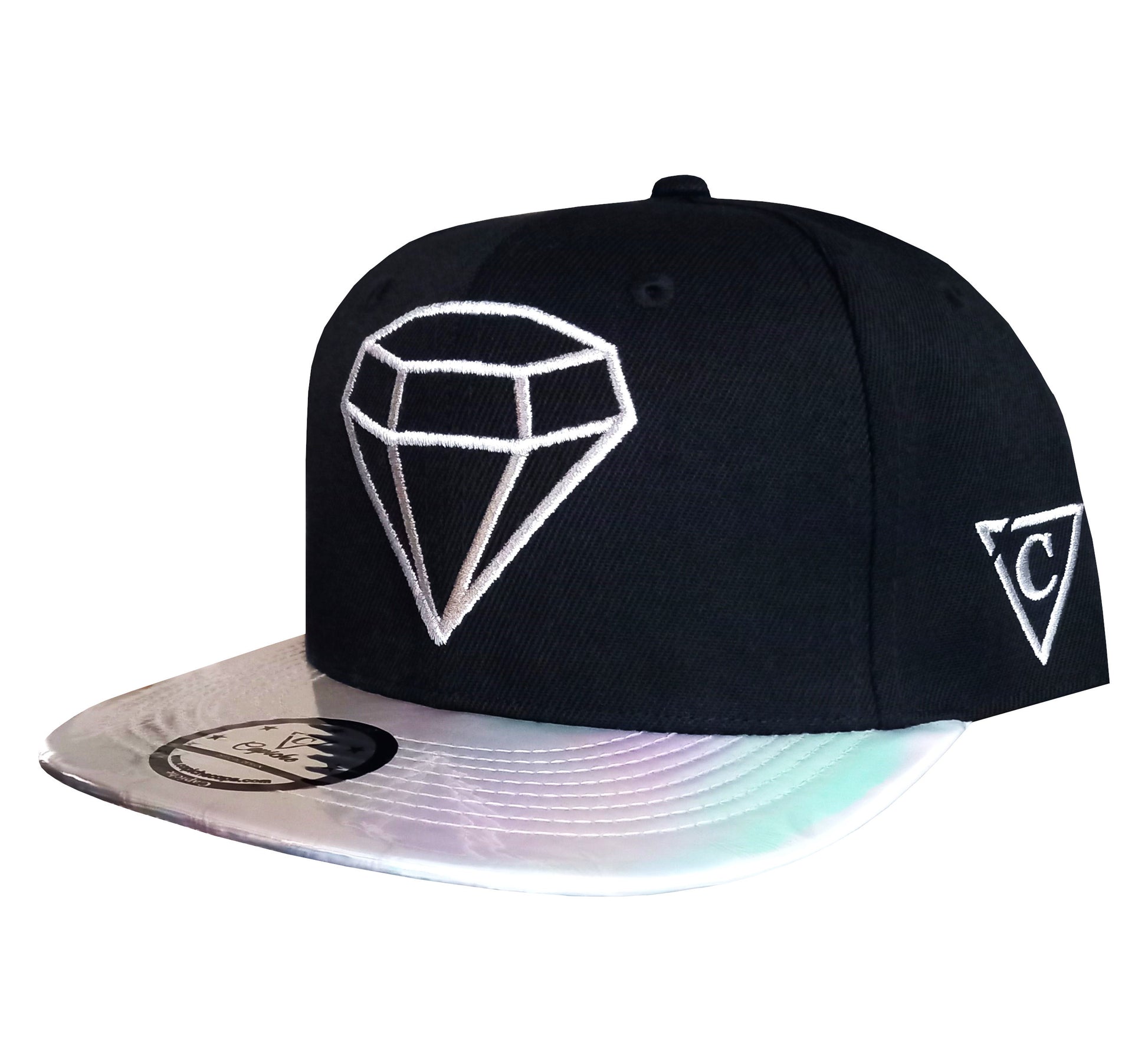 Clear Diamond - Black/Silver Holographic - Capiche Caps Black