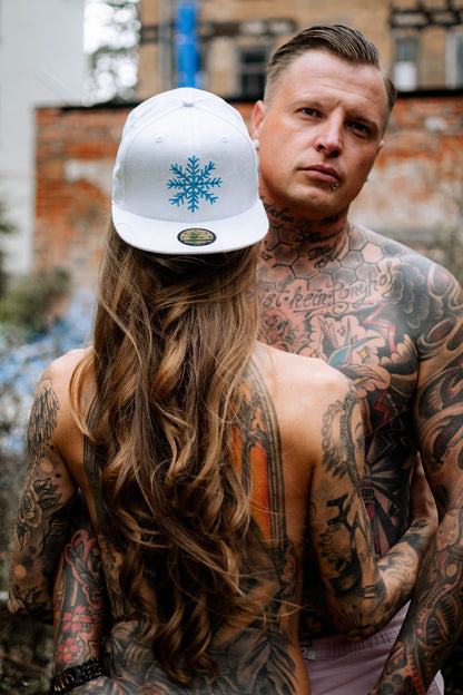 Snow Angels Snapback - White Suede - Capiche Caps Suede