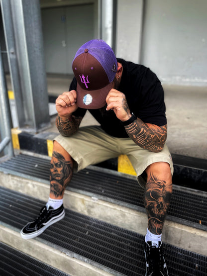 Argus Trucker Cap - Brown/Purple - Capiche Caps Purple