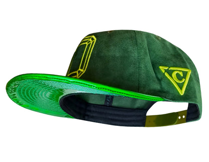 Emerald Suede Snapback - Green Holographic Brim - Capiche Caps Suede