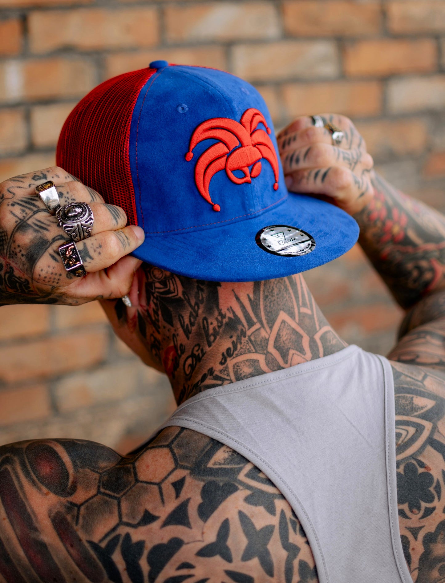 Wild Ride Trucker Snapback - Blue Suede/Red Mesh - Capiche Caps Clown