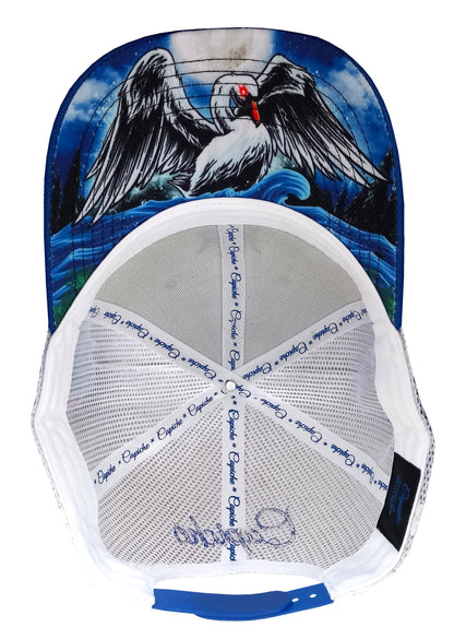 White Trucker Cap With Blue Brim Cycnus Greek Mythology From Capiche Caps (1).jpg