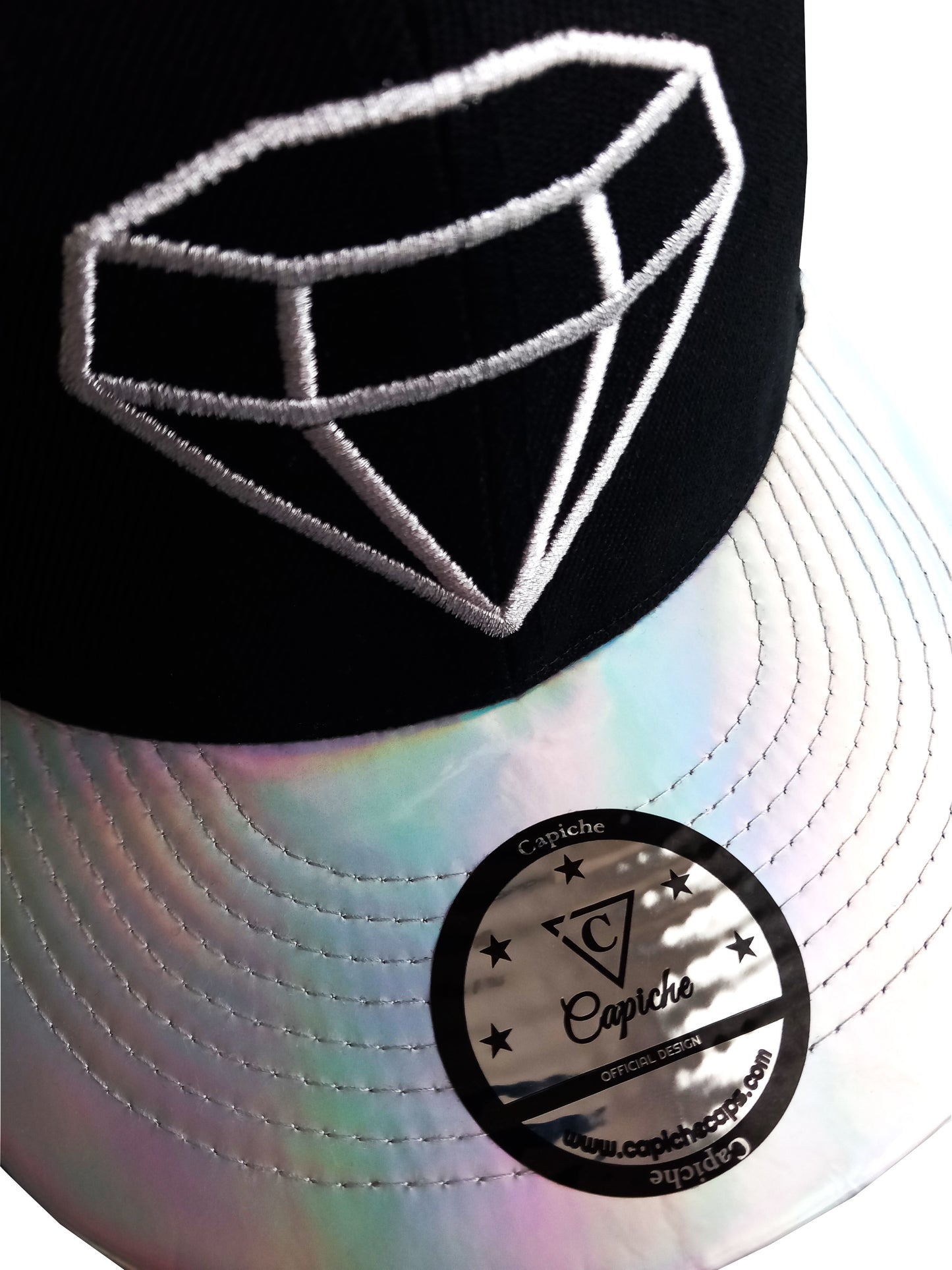 Clear Diamond - Black/Silver Holographic - Capiche Caps Black