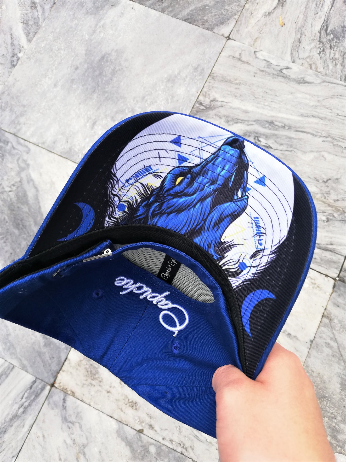 Crying Wolf Curved Baseball Cap - Blue - Capiche Caps Curved Cap