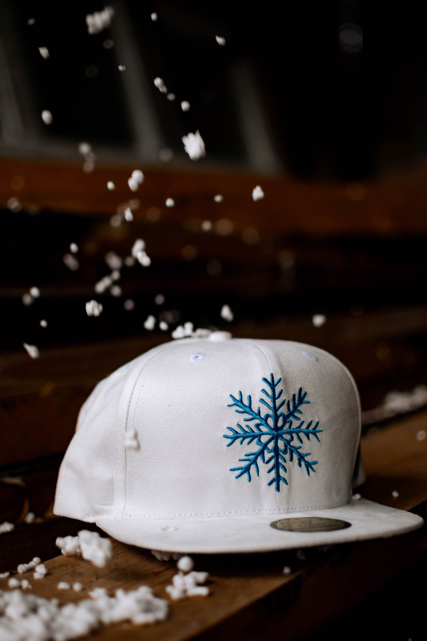 Snow Angels Snapback - White Suede - Capiche Caps Suede