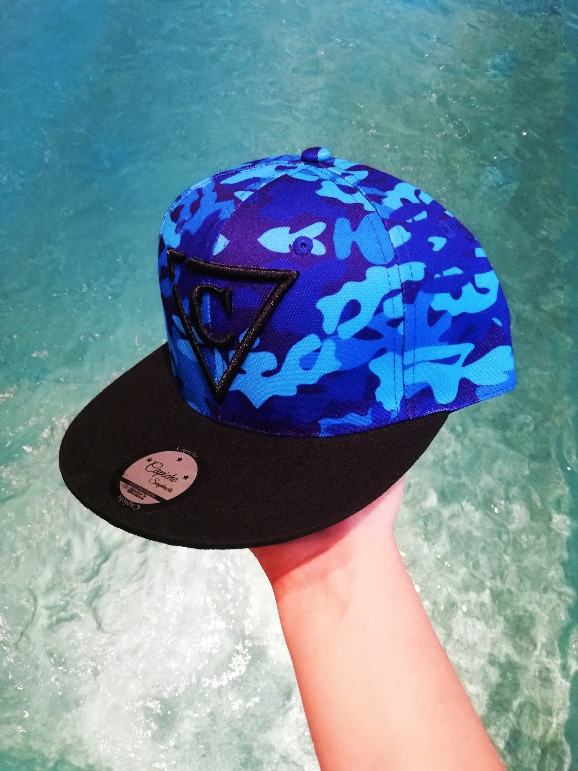 Blue Camo Snapback - Capiche Caps Black