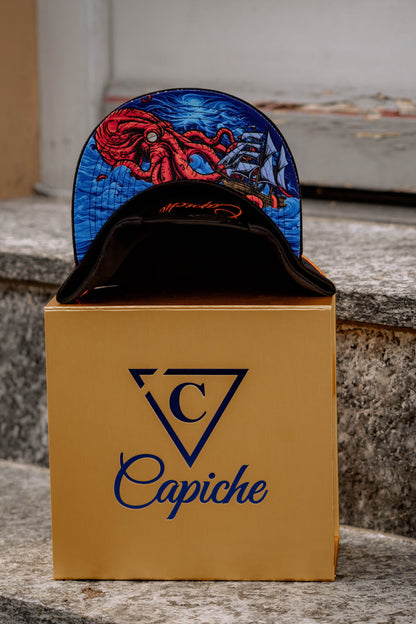 Enno_Ink x Capiche Collab Snapback Black Suede - Octopus - Capiche Caps Black