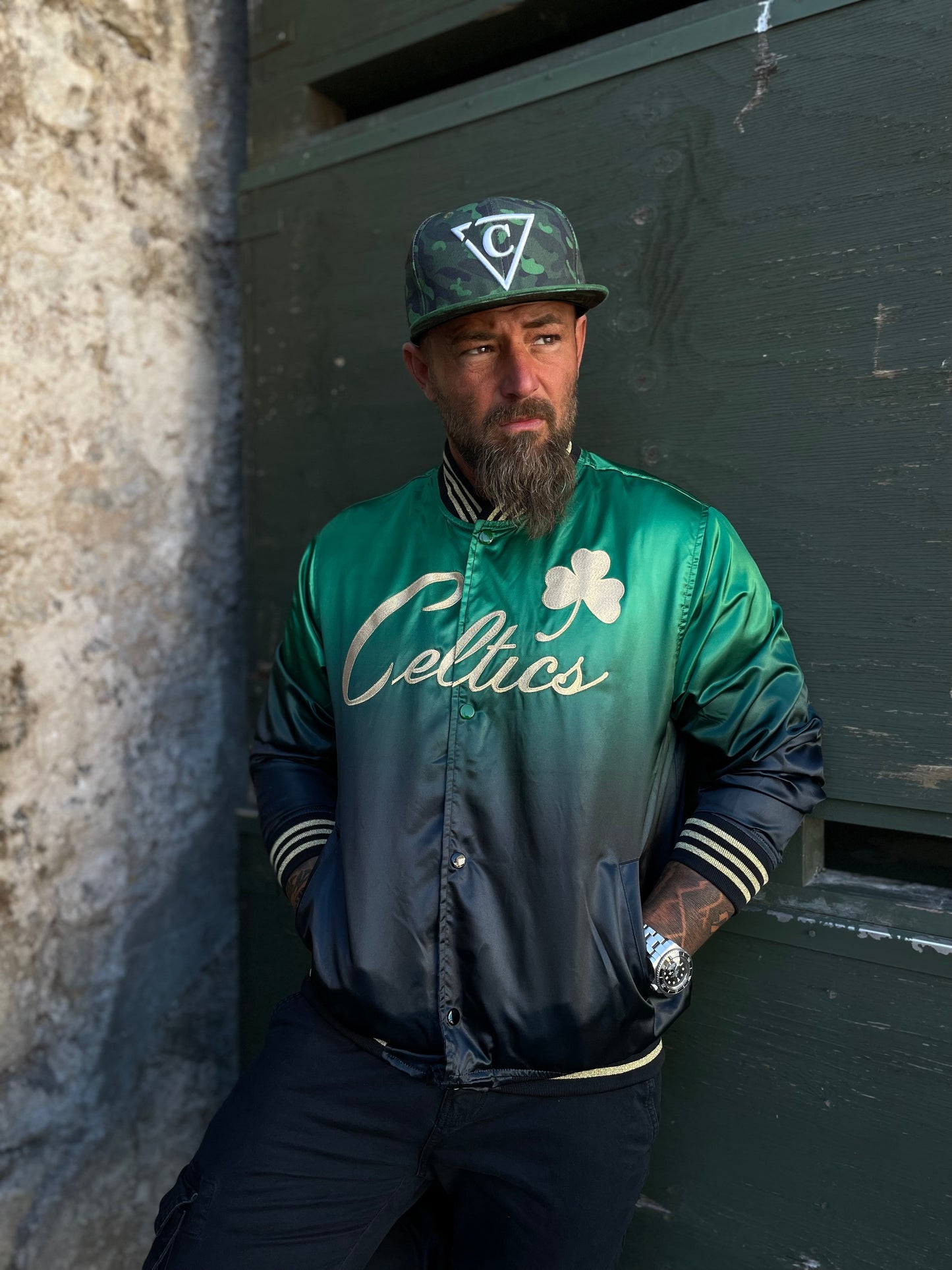 Green Camo Snapback - Suede Brim - Capiche Caps Suede