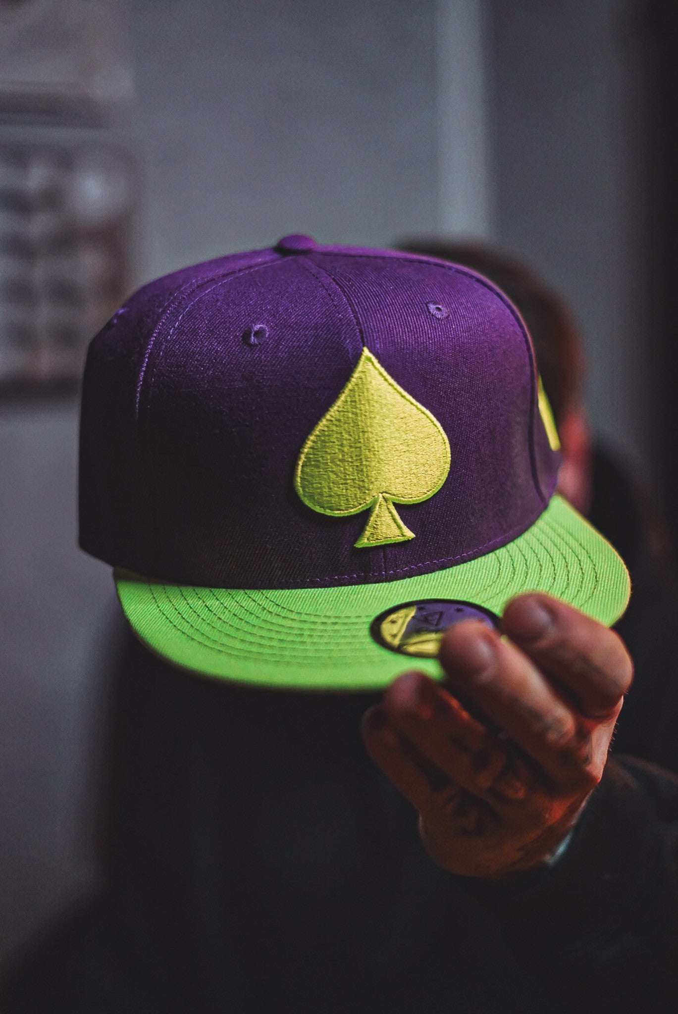 Black Jack Snapback - Purple/Neon Green - Capiche Caps Casino