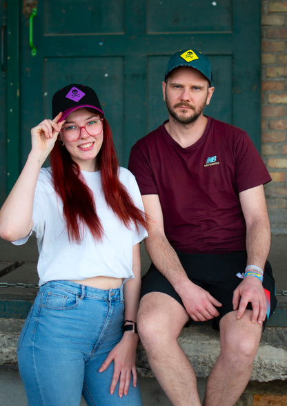 Purple Volcano Curved Cap - Black Fleece/Pink - Capiche Caps Black