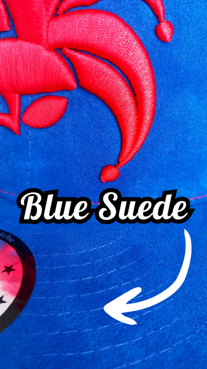 Wild Ride Trucker Snapback - Blue Suede/Red Mesh - Capiche Caps Clown