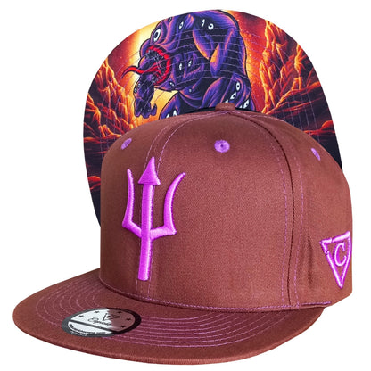 Brown Snapback Baseball Cap Argus Ancient Greek Mythology Purple Triden Logo from Capiche 