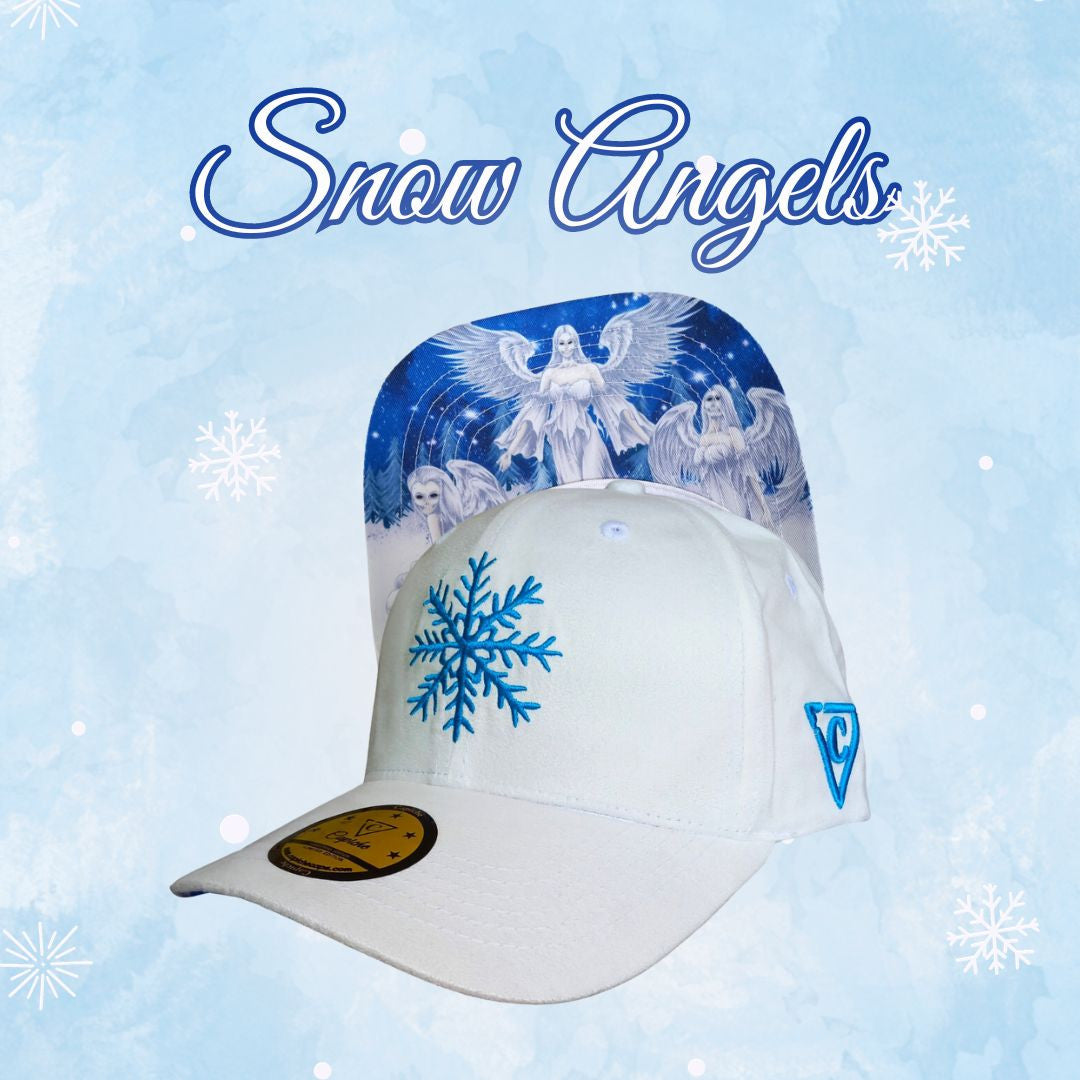 Snow Angels Curved Cap - White Suede - Capiche Caps Suede