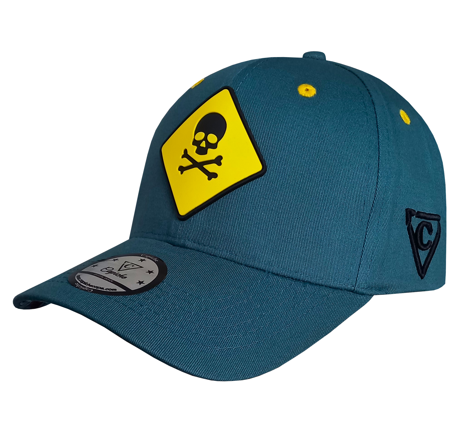 Mayday Curved Cap - Blue & Yellow Rubber - Capiche Caps Rubber