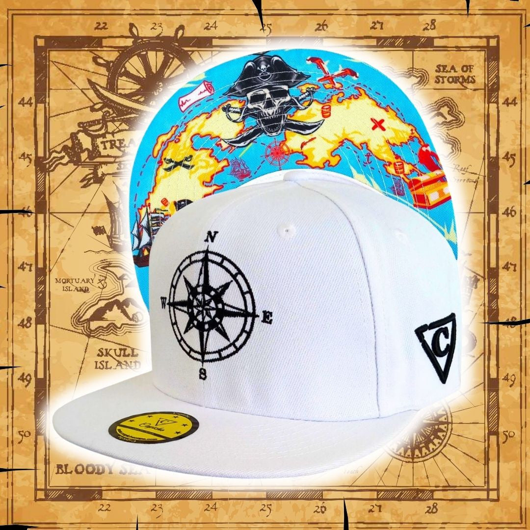 Treasure Map Snapback - White - Capiche Caps Pirates