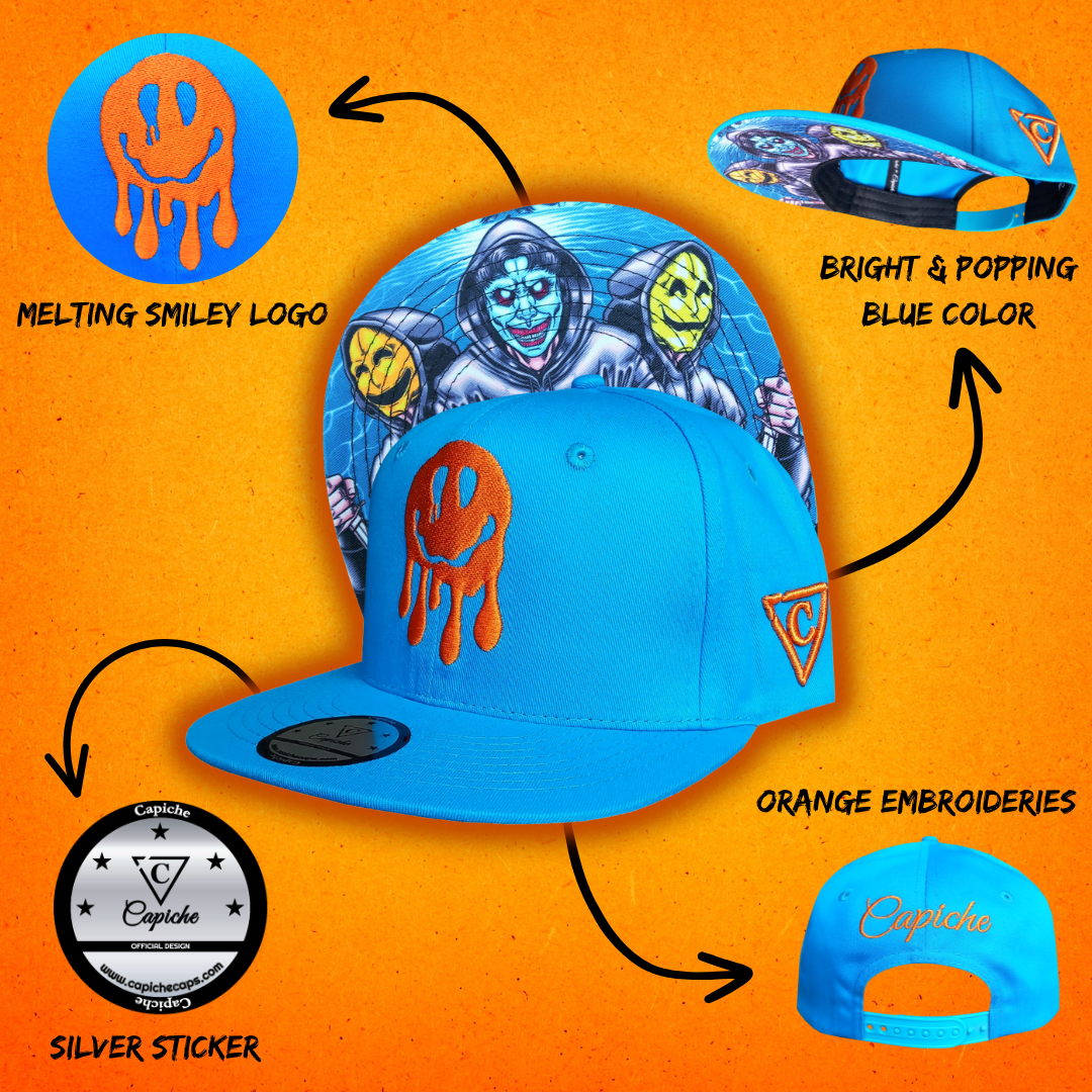 Smiley Gang Snapback - Blue/Orange - Capiche Caps Orange