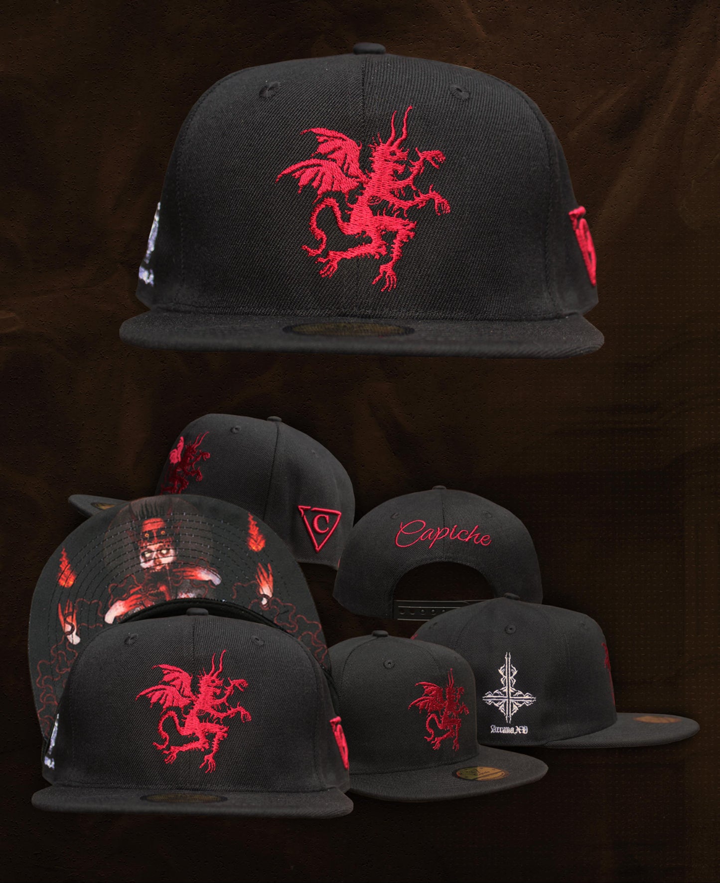 Arcano XV x Capiche Collab Snapback - Black/Red - Capiche Caps Black