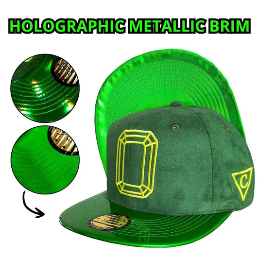 Emerald Suede Snapback - Green Holographic Brim - Capiche Caps Suede