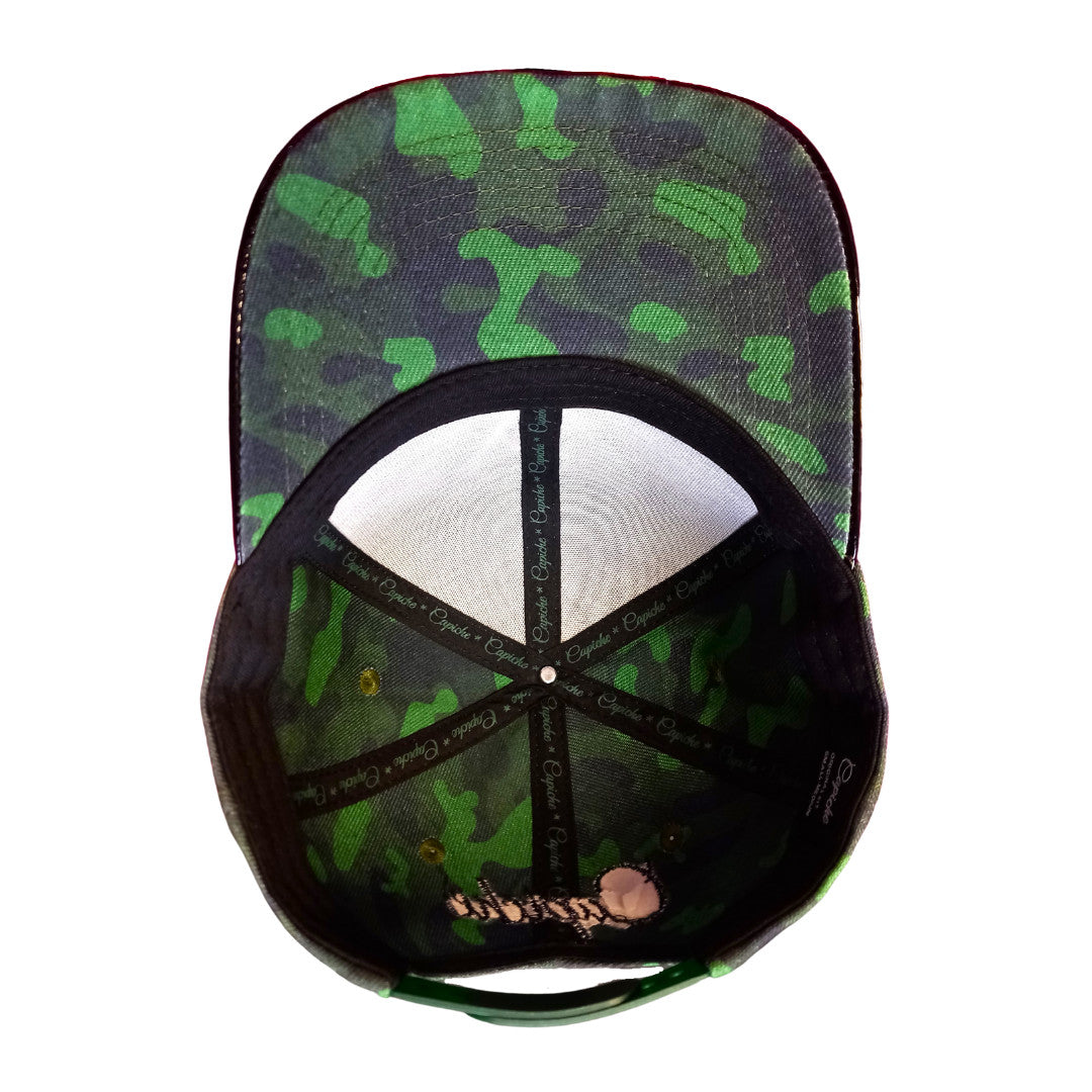 Green Camo Curved Cap Child Size - Green/Black Metallic - Capiche Caps Black