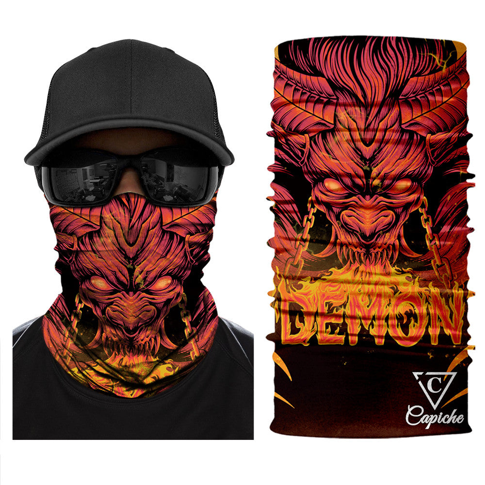 Demon Biker Mask - Orange - Capiche Caps Biker Mask