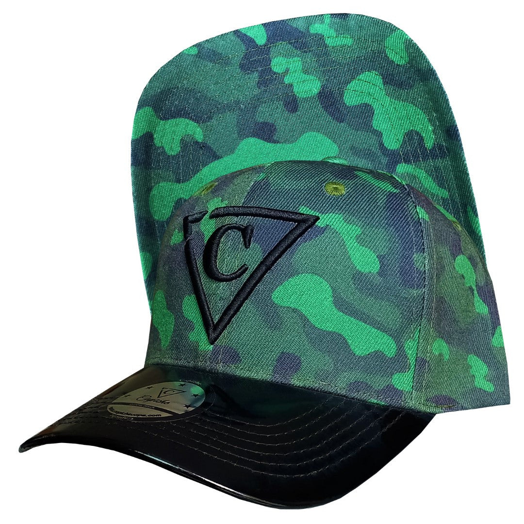 Green Camo Curved Cap - Green/Black Metallic - Capiche Caps Black